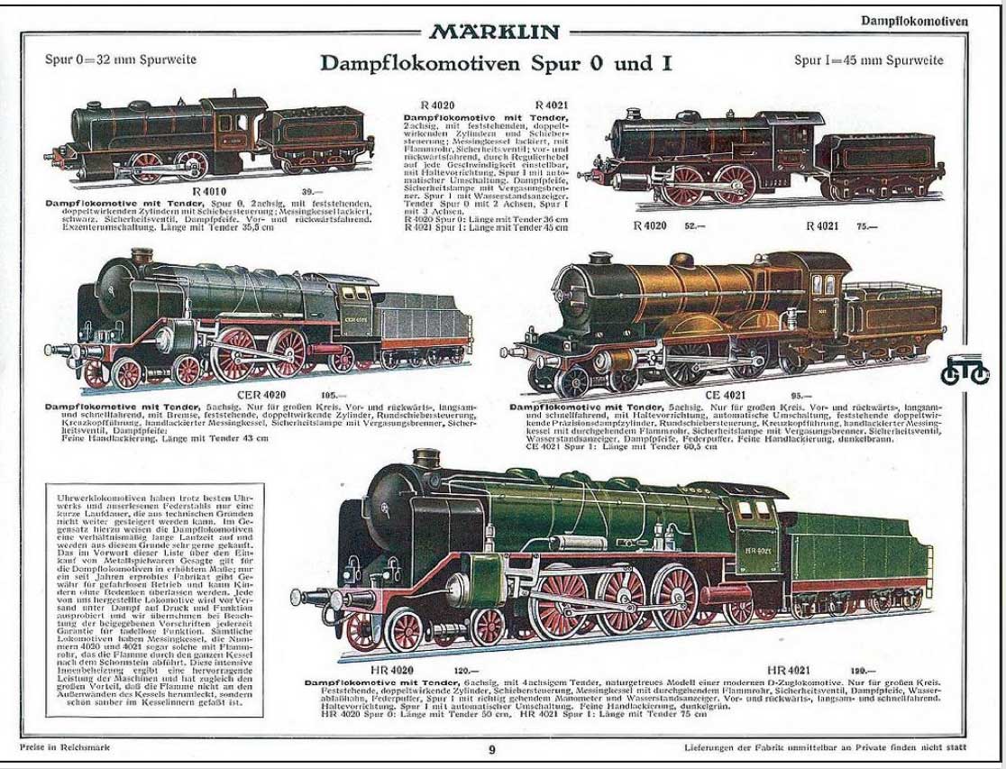 Märklin Dampflokomotiven 1931 Spur 1 Spur 0