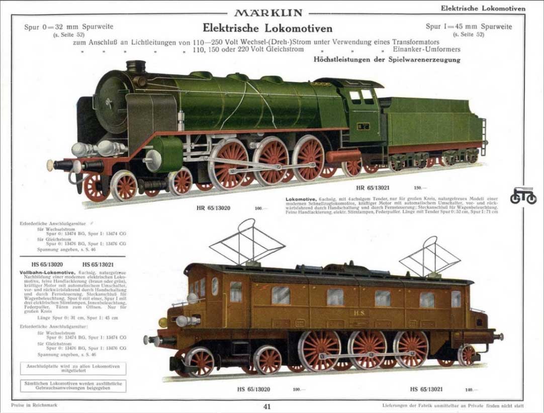 Märklin elektrische Lokomotiven Spur 1 1930
